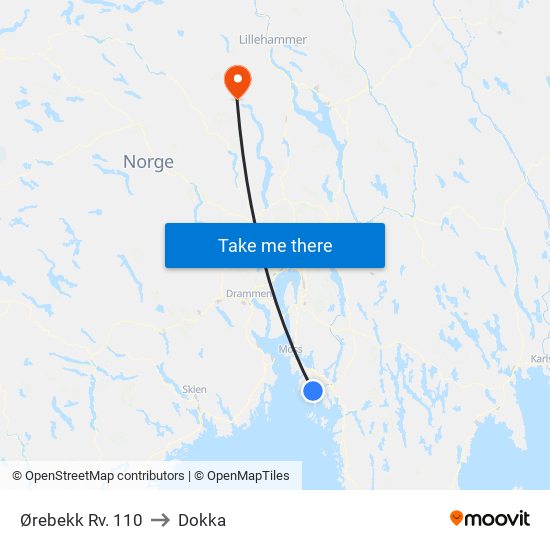 Ørebekk Rv. 110 to Dokka map