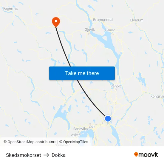 Skedsmokorset to Dokka map