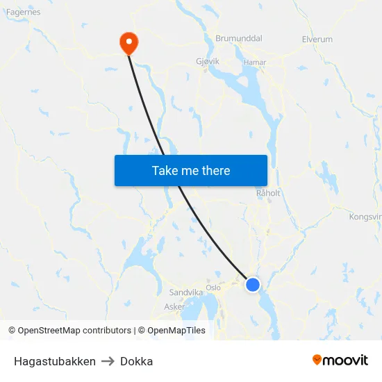 Hagastubakken to Dokka map