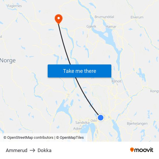 Ammerud to Dokka map