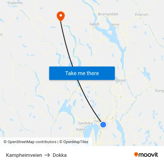 Kampheimveien to Dokka map
