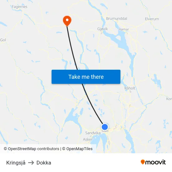 Kringsjå to Dokka map
