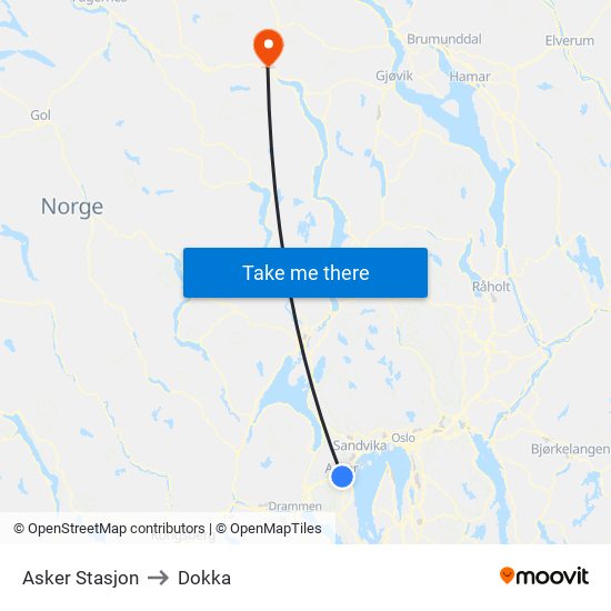 Asker Stasjon to Dokka map