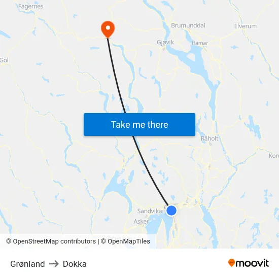 Grønland to Dokka map