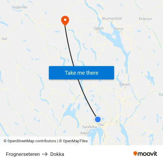 Frognerseteren to Dokka map