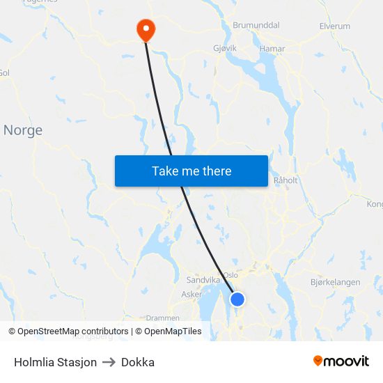 Holmlia Stasjon to Dokka map