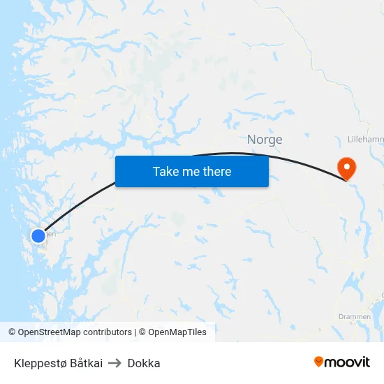 Kleppestø Båtkai to Dokka map
