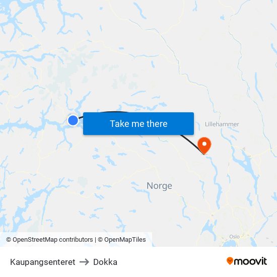 Kaupangsenteret to Dokka map