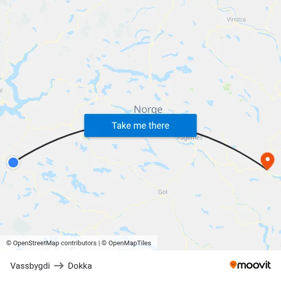 Vassbygdi to Dokka map