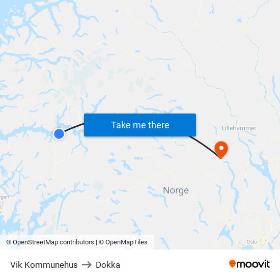 Vik Kommunehus to Dokka map