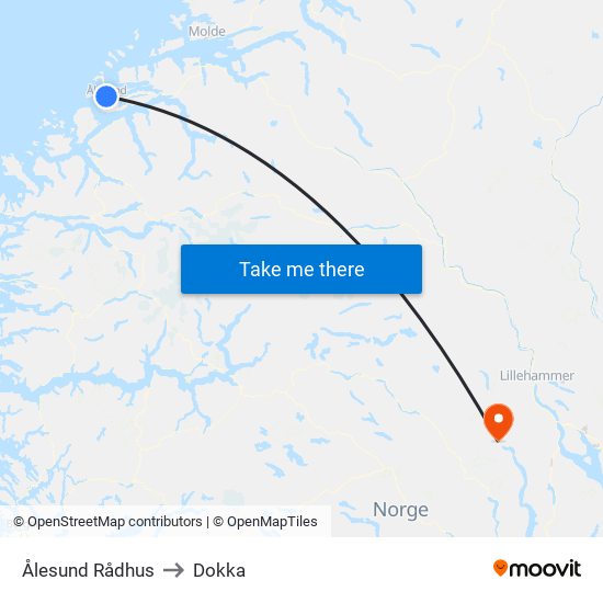 Ålesund Rådhus to Dokka map