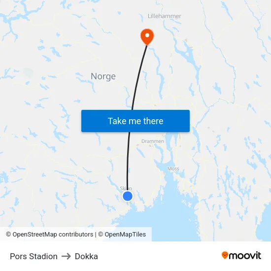 Pors Stadion to Dokka map
