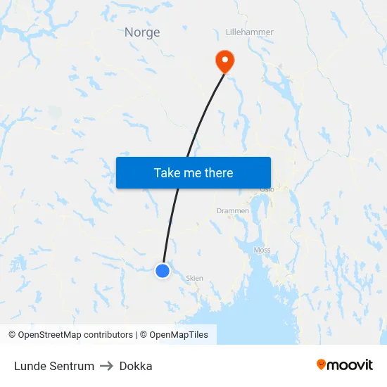 Lunde Sentrum to Dokka map