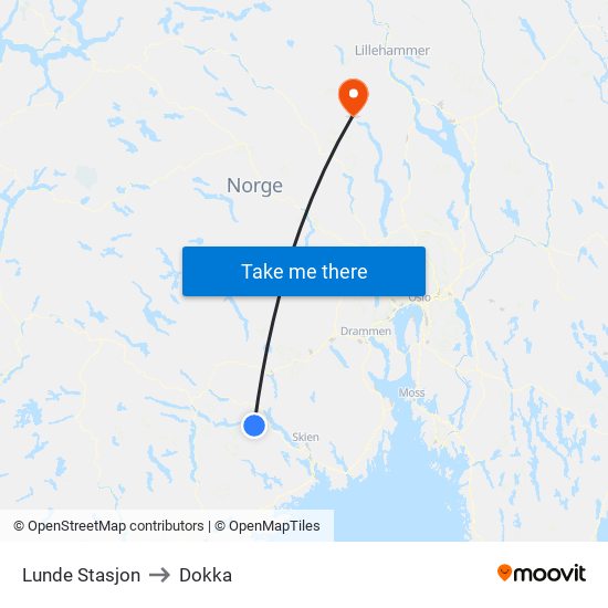 Lunde Stasjon to Dokka map