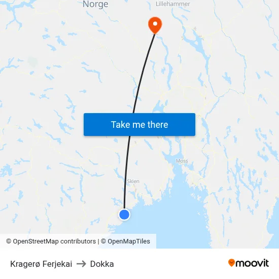 Kragerø Ferjekai to Dokka map