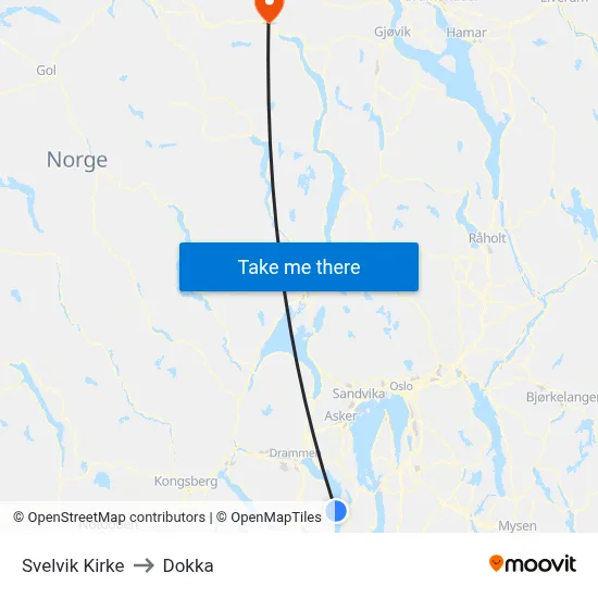 Svelvik Kirke to Dokka map