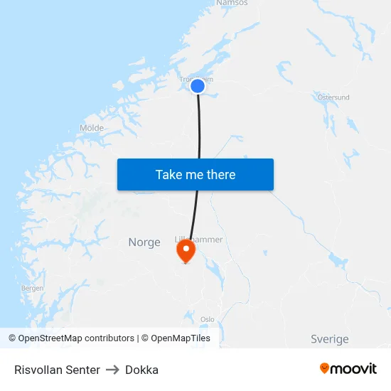 Risvollan Senter to Dokka map