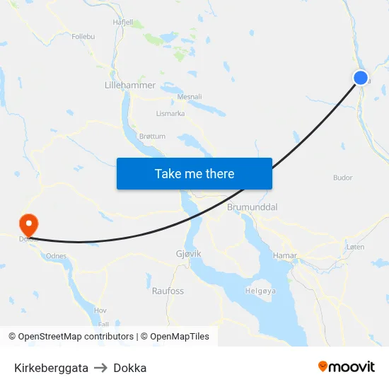 Kirkeberggata to Dokka map