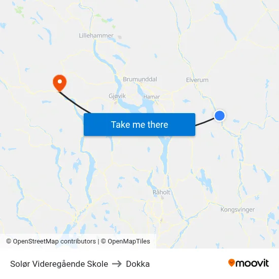 Solør Videregående Skole to Dokka map