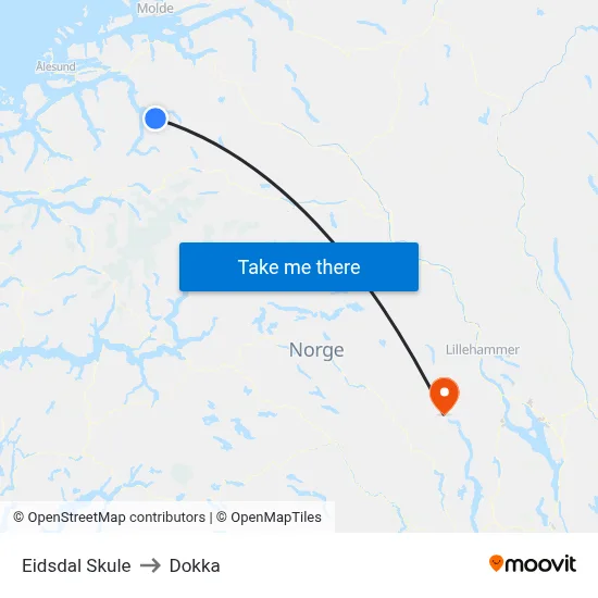 Eidsdal Skule to Dokka map