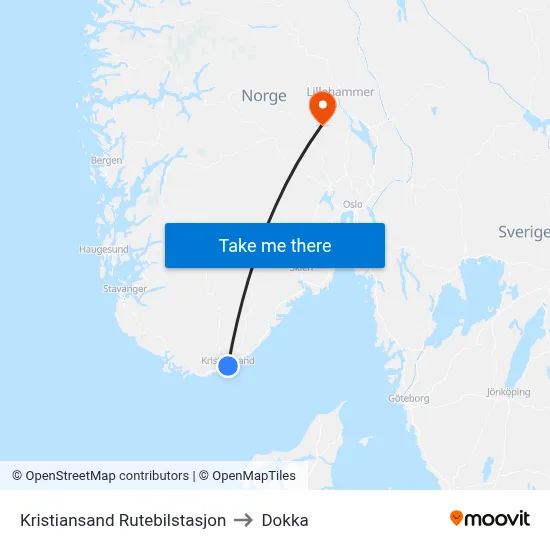 Kristiansand Rutebilstasjon to Dokka map