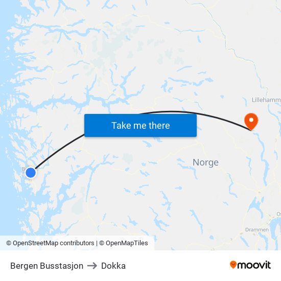 Bergen Busstasjon to Dokka map