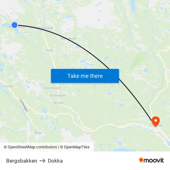 Bergsbakken to Dokka map