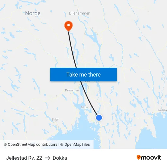 Jellestad Rv. 22 to Dokka map