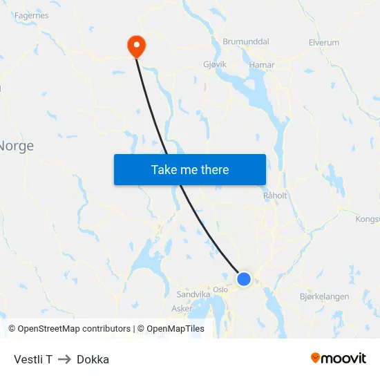 Vestli T to Dokka map