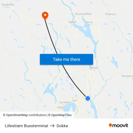 Lillestrøm Bussterminal to Dokka map