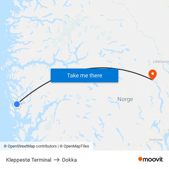 Kleppestø Terminal to Dokka map