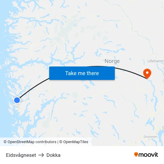 Eidsvågneset to Dokka map