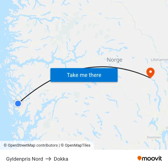 Gyldenpris Nord to Dokka map
