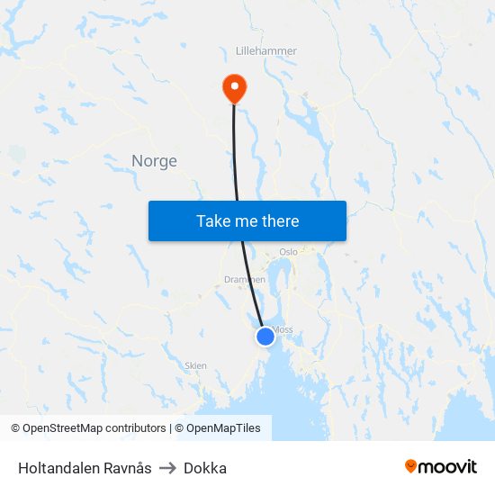 Holtandalen Ravnås to Dokka map