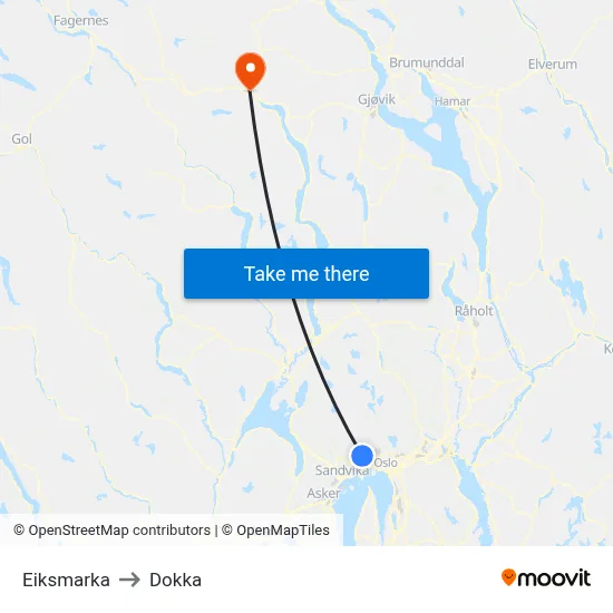 Eiksmarka to Dokka map