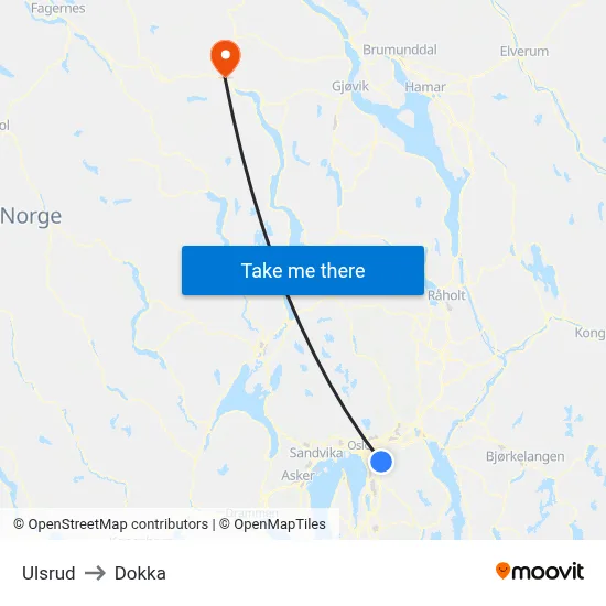 Ulsrud to Dokka map
