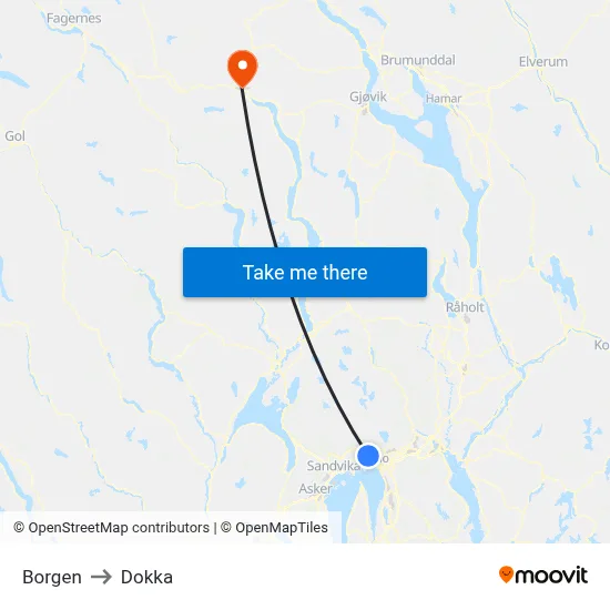 Borgen to Dokka map