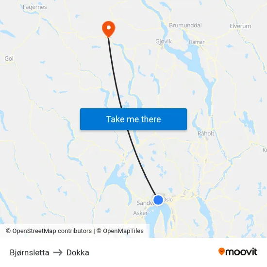 Bjørnsletta to Dokka map