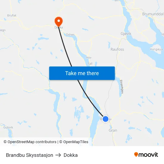 Brandbu Skysstasjon to Dokka map