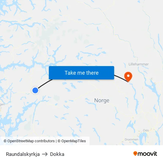 Raundalskyrkja to Dokka map