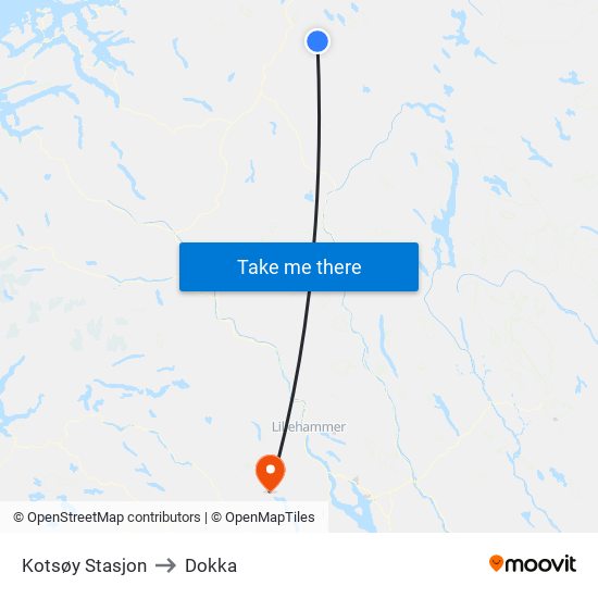 Kotsøy Stasjon to Dokka map