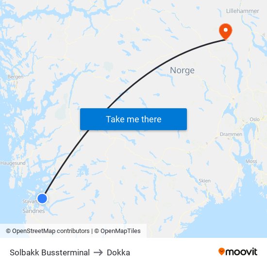 Solbakk Bussterminal to Dokka map