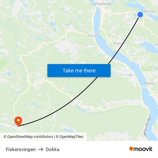 Fiskersvingen to Dokka map