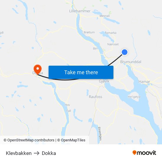 Klevbakken to Dokka map