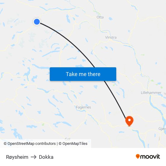 Røysheim to Dokka map