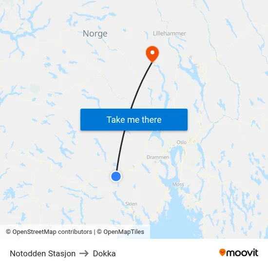 Notodden Stasjon to Dokka map