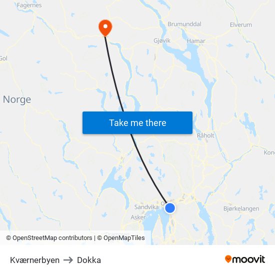 Kværnerbyen to Dokka map