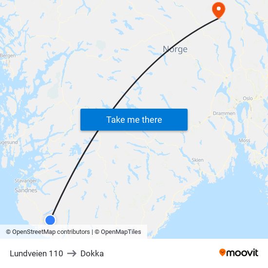 Lundveien 110 to Dokka map