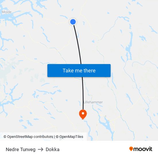 Nedre Tunveg to Dokka map