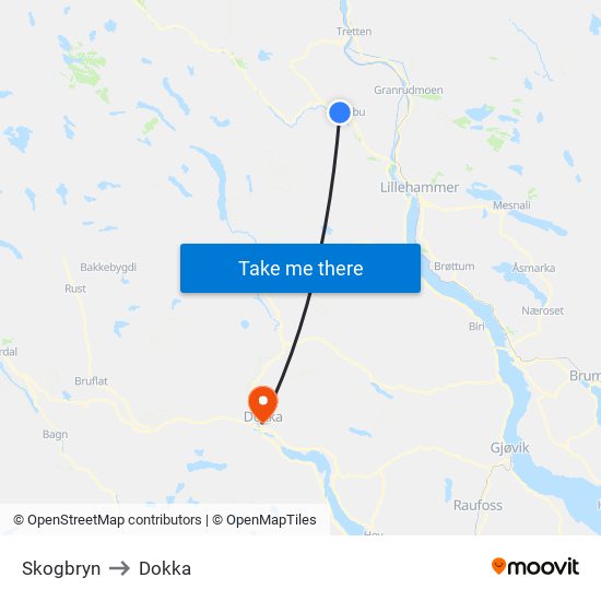 Skogbryn to Dokka map